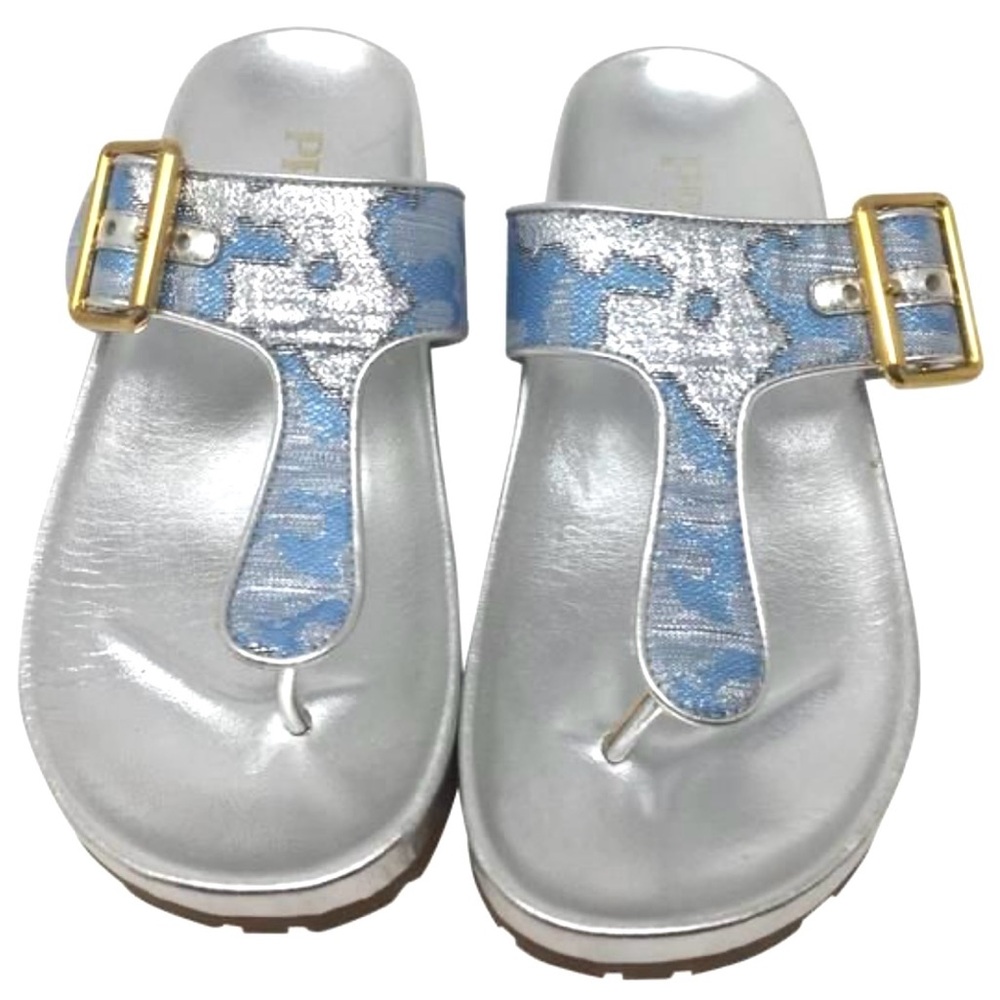 PRADA Silver Flat Sandals Slides - image 2